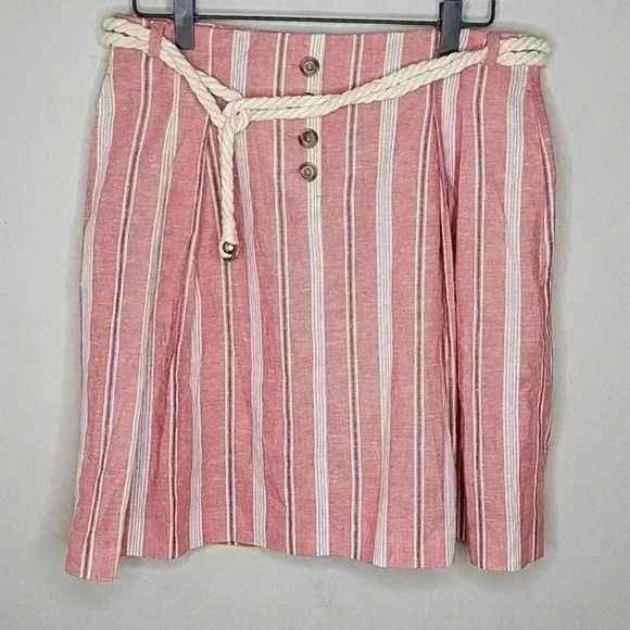 Esprit Pink‎ And White Striped Skirt w/Rope Belt Size 4 - Picture 1 of 8